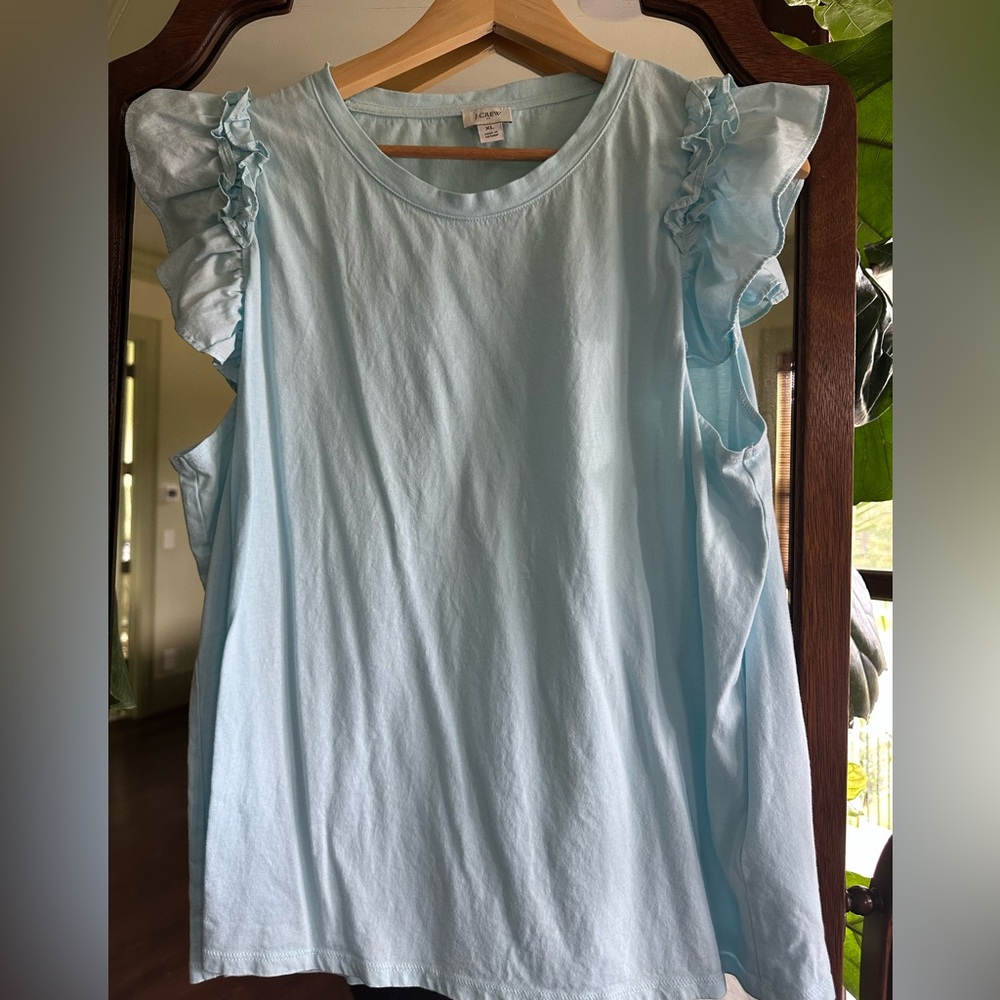 J. Crew Sky Blue Ruffle Sleeve Blouse